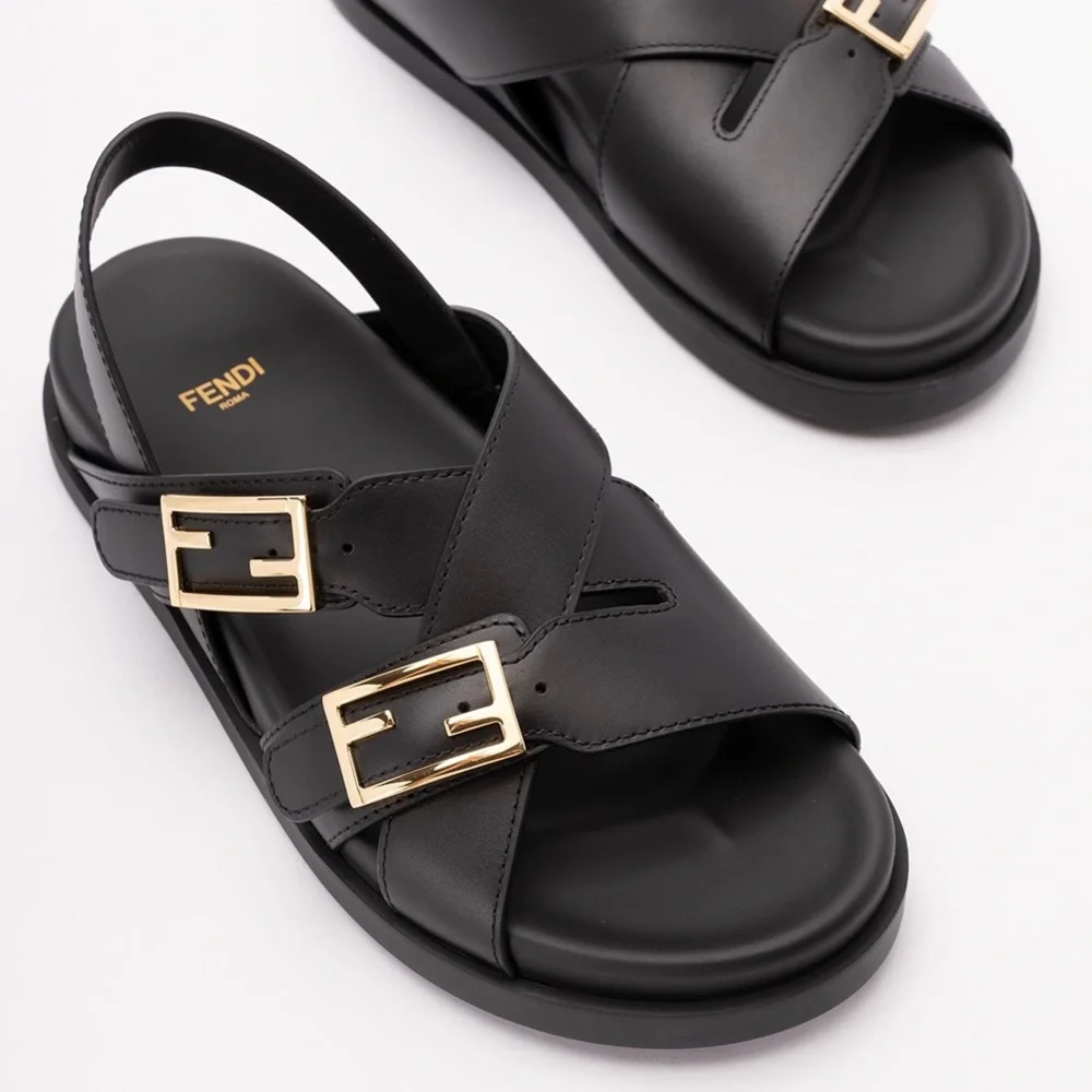 FENDI Feel FF logo double cross strap sandals